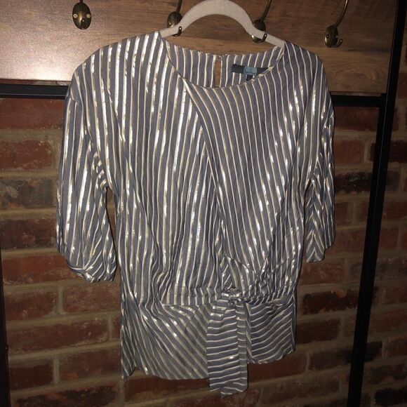 Eva Franco Marin Short Sleeve Striped Blouse - Sz 0 - Picture 4 of 15